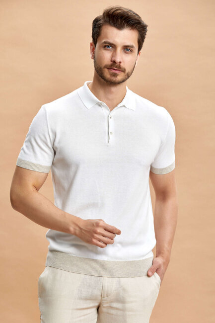 White - Beige Polo Knitwear T-Shirt - 4