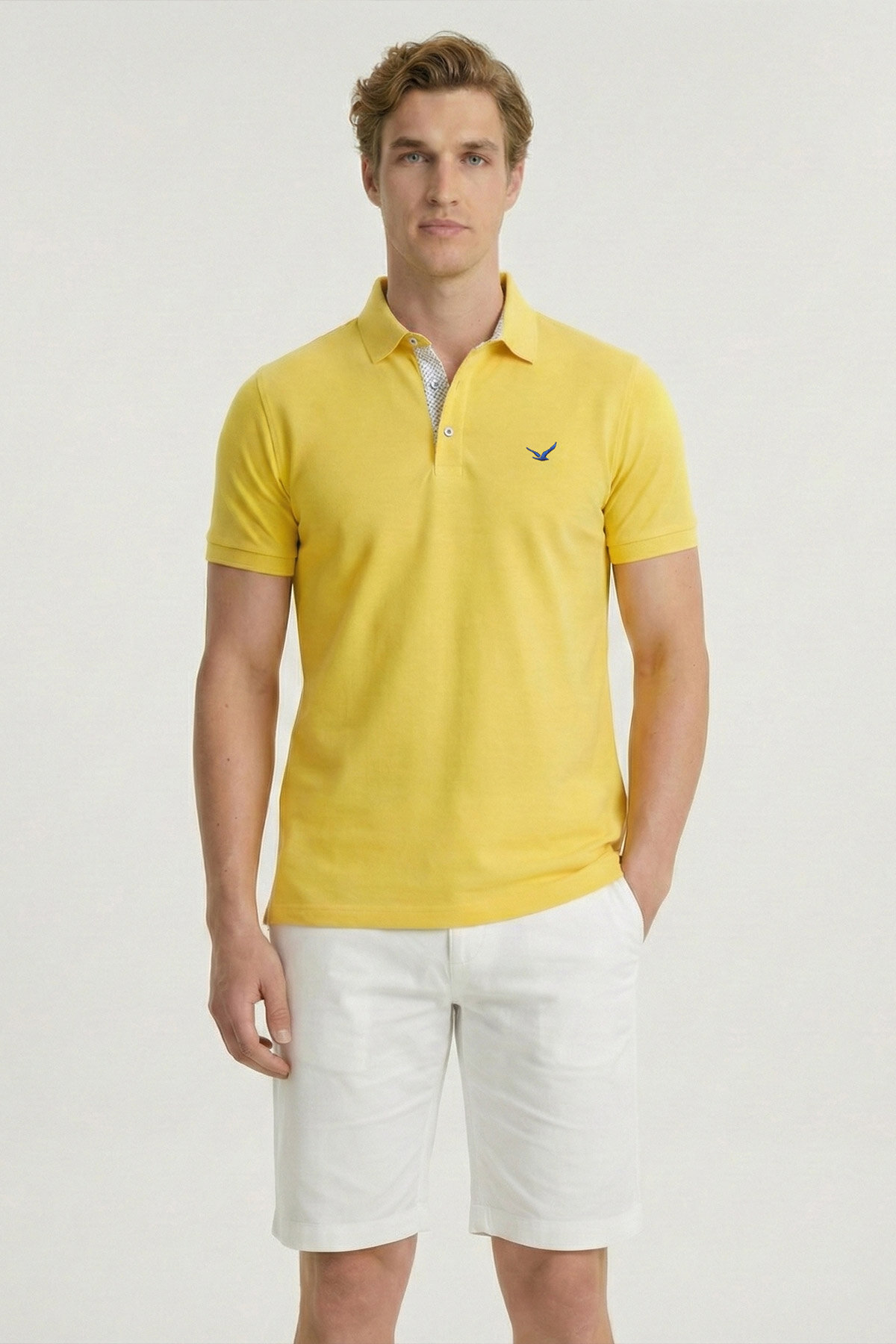 Sarı %100 Pamuk Polo Tişört - 1