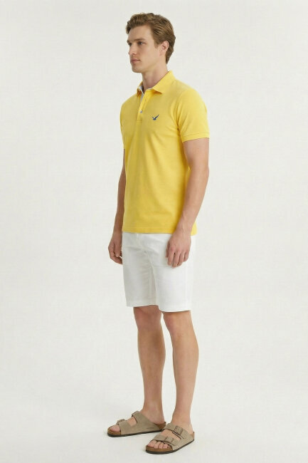 Sarı %100 Pamuk Polo Tişört - 4