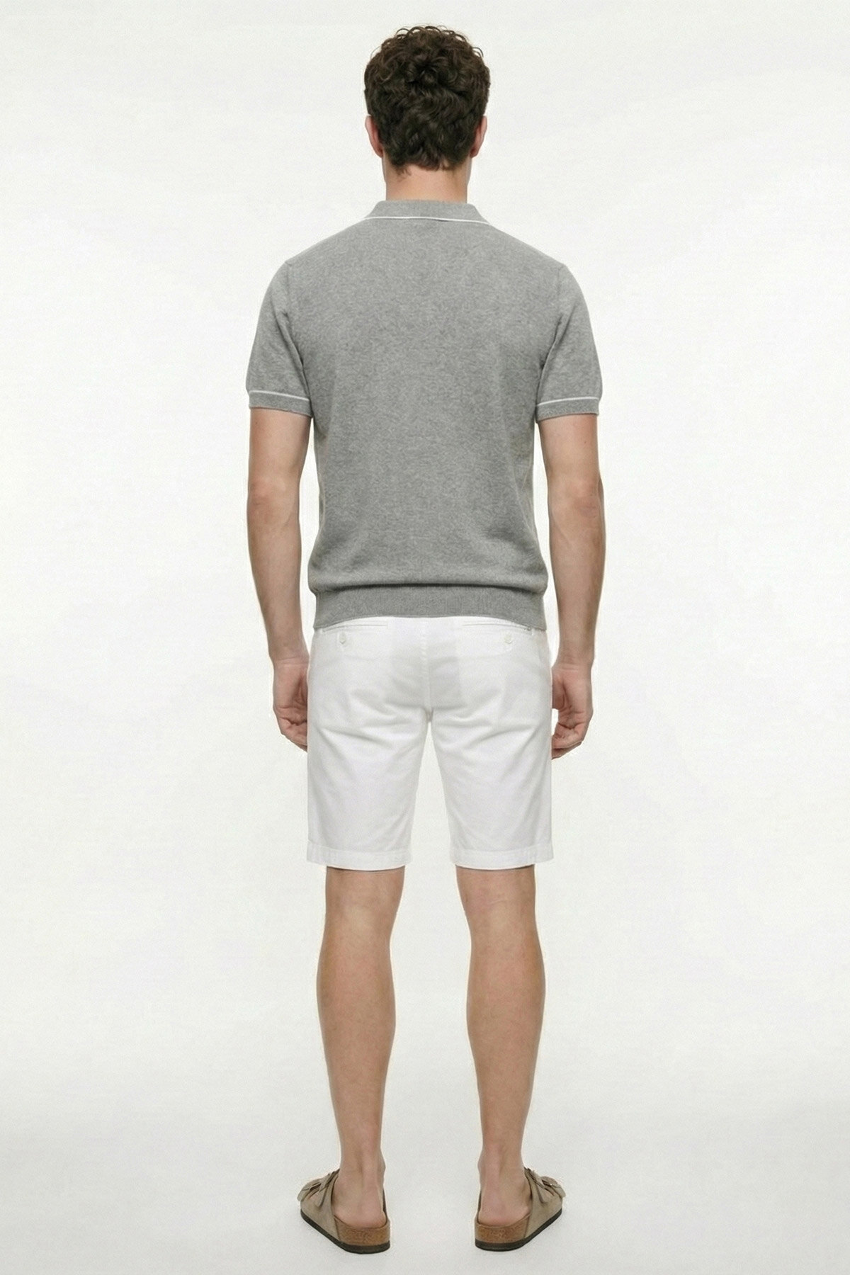 Gri Melanj %100 Pamuk Polo Triko Tişört - 6