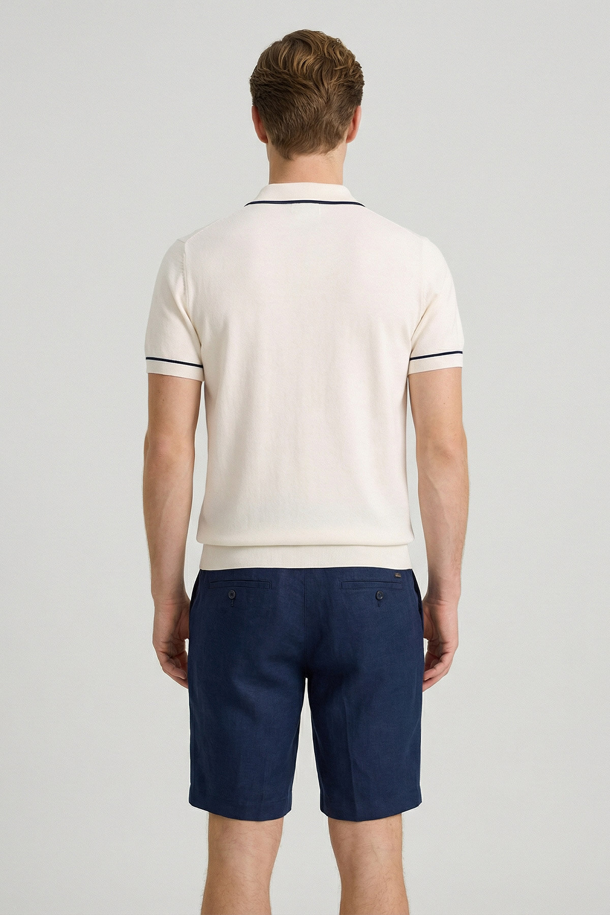 Kırık Beyaz %100 Pamuk Polo Triko Tişört - 6