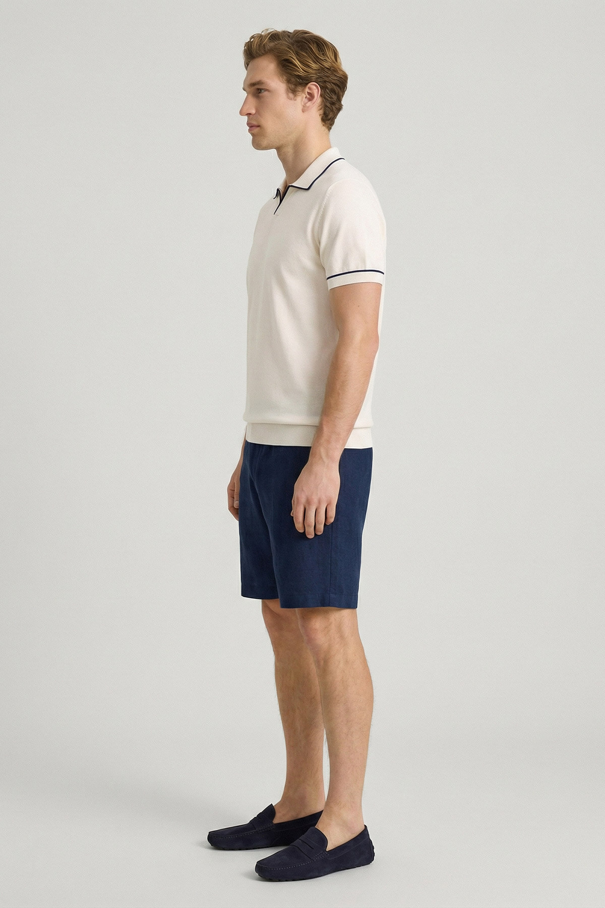 Kırık Beyaz %100 Pamuk Polo Triko Tişört - 5