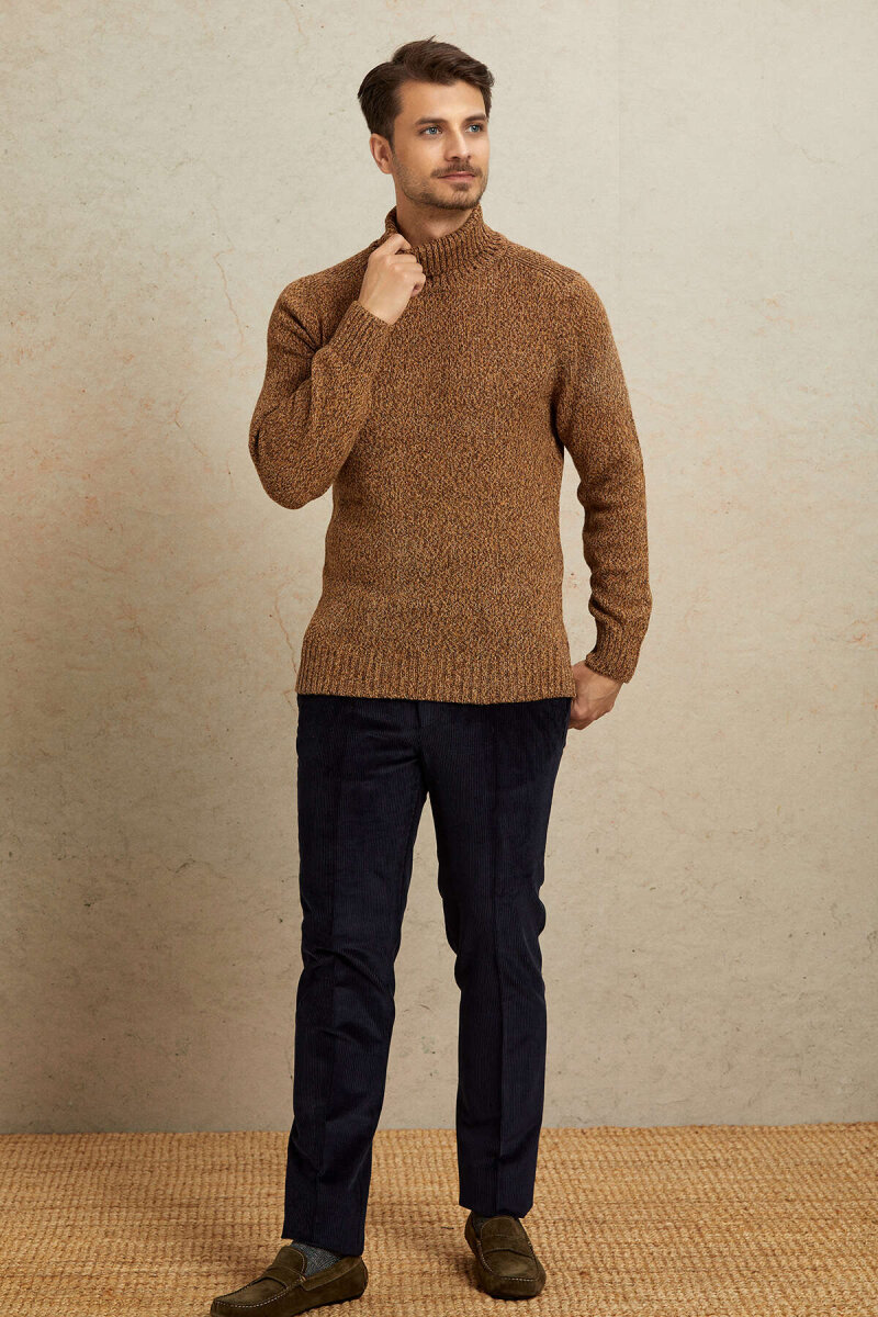 Brown 100% Cotton Round Neck Sweater - 3