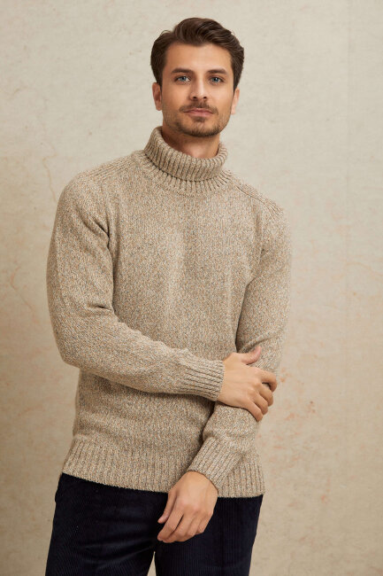 Light Beige 100% Cotton Round Neck Sweater - 3