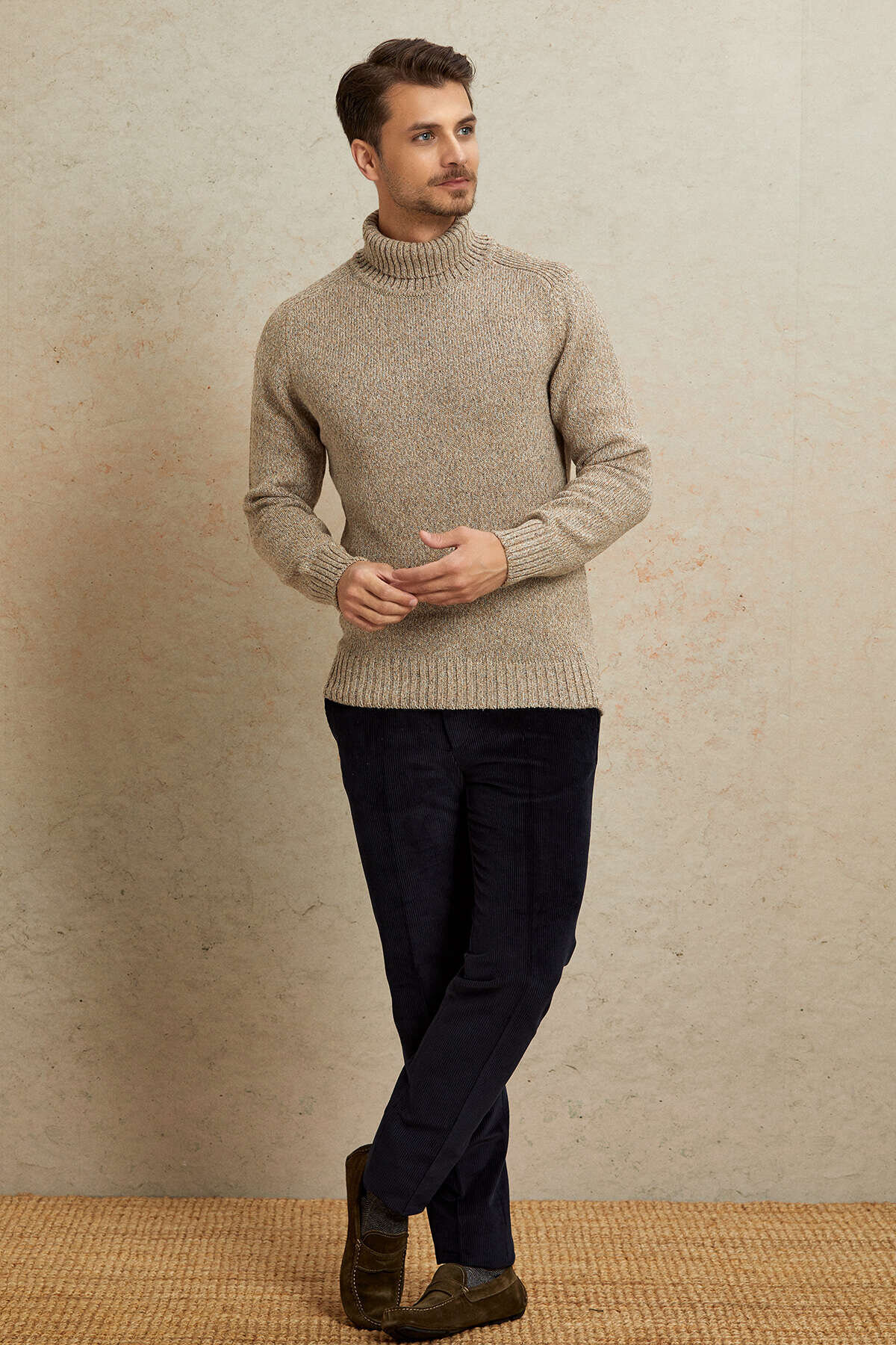 Light Beige 100% Cotton Round Neck Sweater - 4