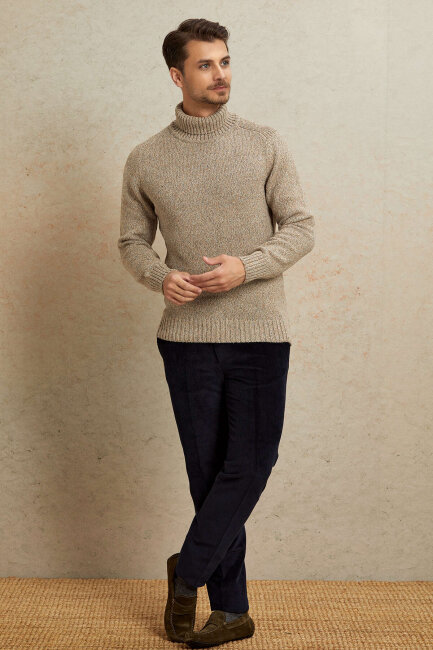 Light Beige 100% Cotton Round Neck Sweater - 4