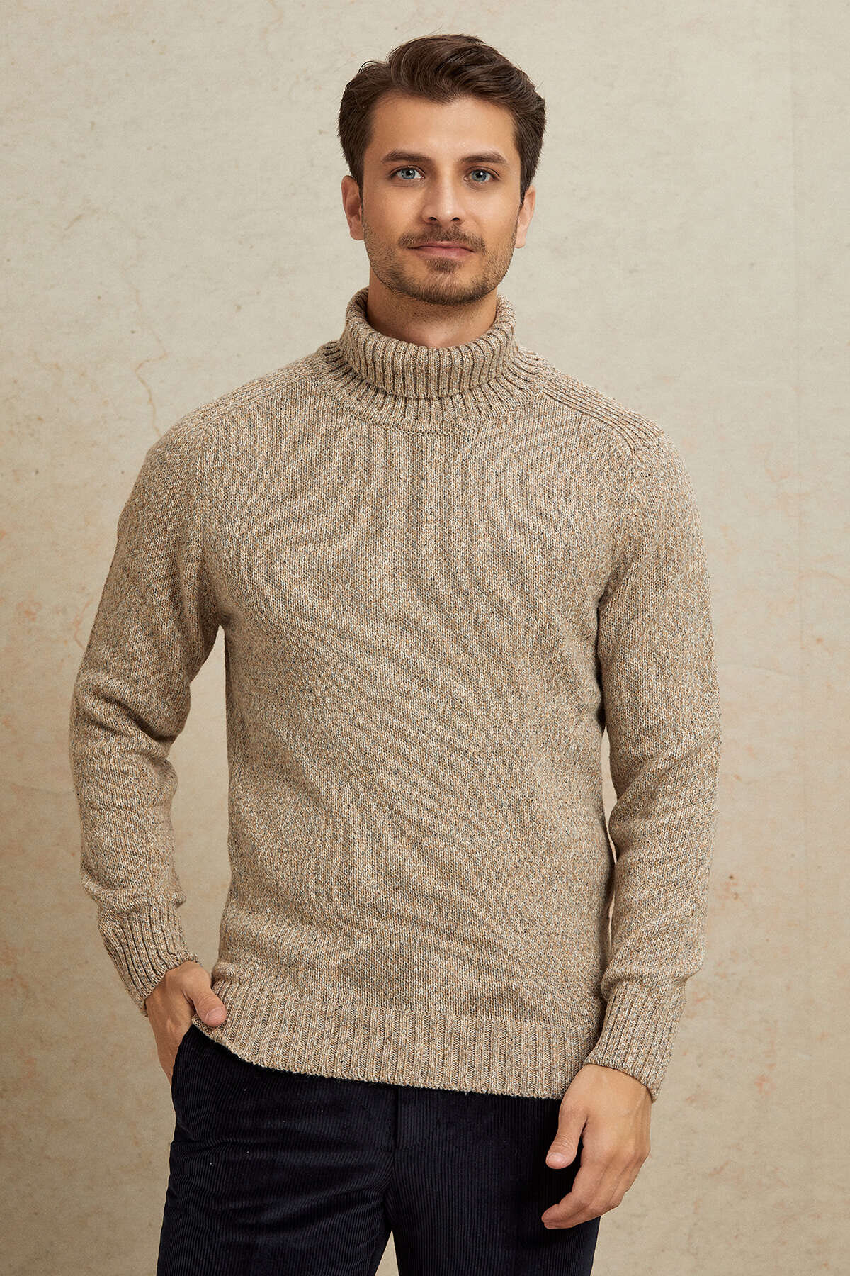 Light Beige 100% Cotton Round Neck Sweater - 5