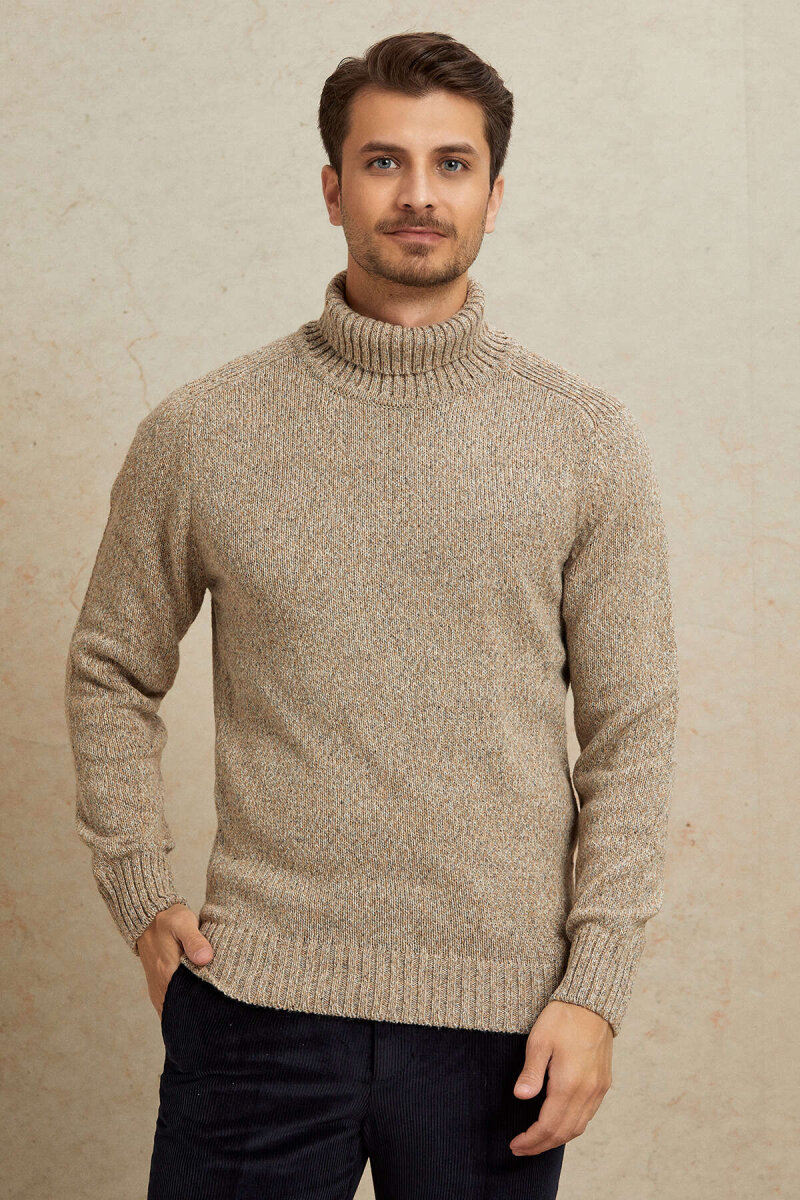 Light Beige 100% Cotton Round Neck Sweater - 5