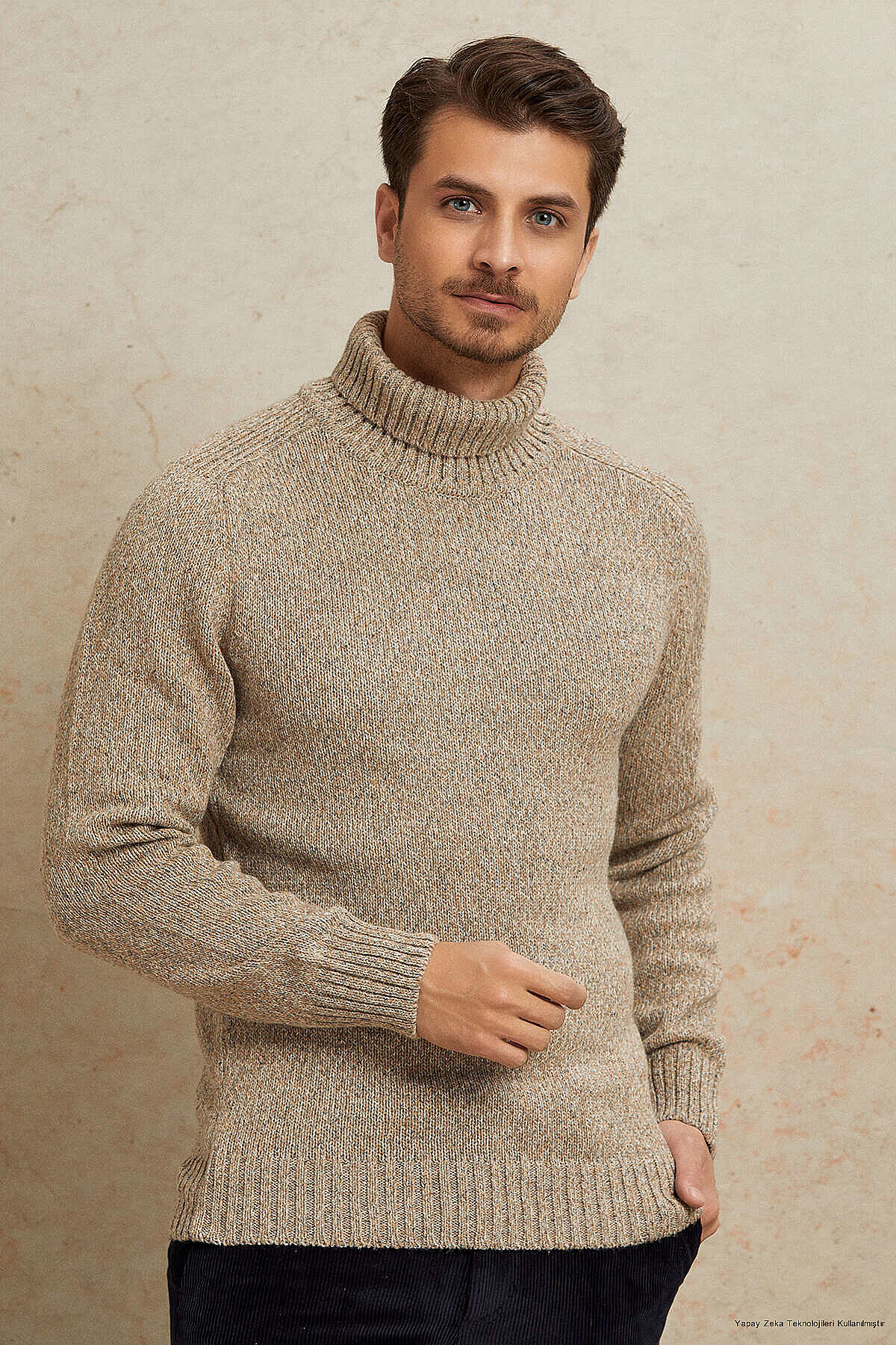 Light Beige 100% Cotton Round Neck Sweater - 2