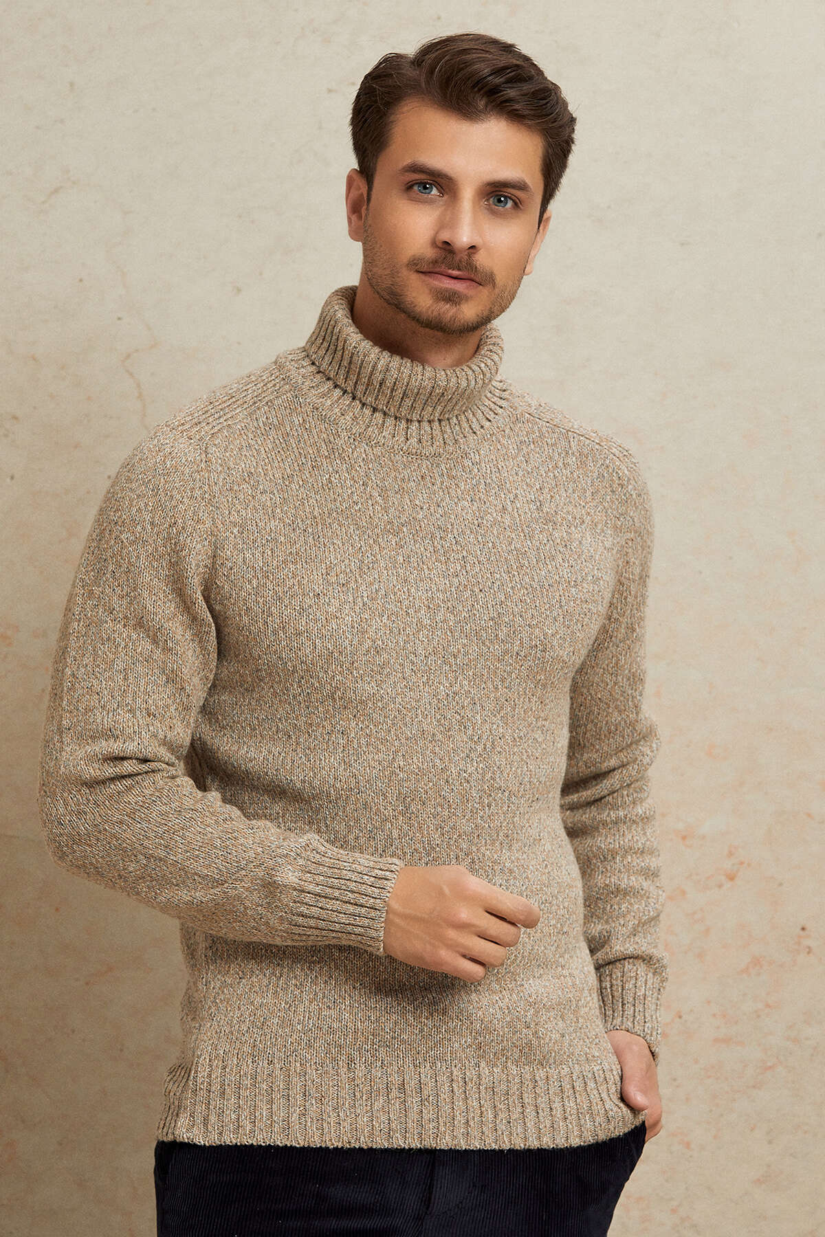 Light Beige 100% Cotton Round Neck Sweater - 1