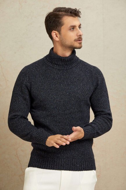 Navy Blue 100% Cotton Round Neck Sweater - 3