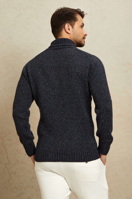 Navy Blue 100% Cotton Round Neck Sweater - 6