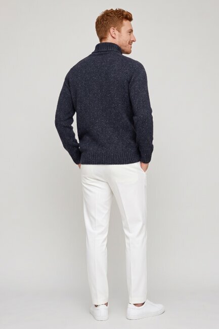 Navy Blue 100% Cotton Round Neck Sweater - 4