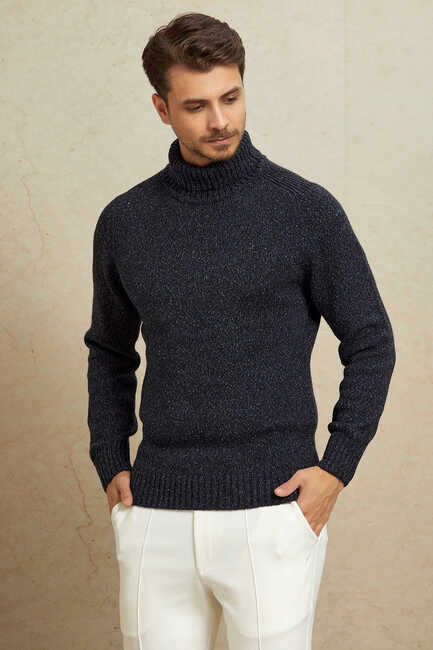 Navy Blue 100% Cotton Round Neck Sweater