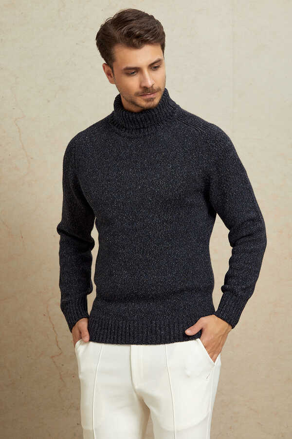 Navy Blue 100% Cotton Round Neck Sweater