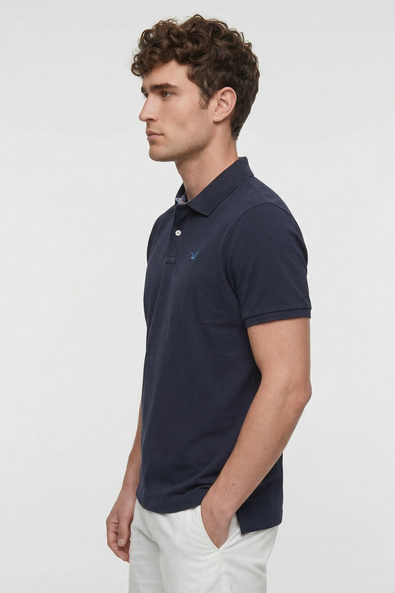 Navy Blue 100% Cotton Polo T-shirt - 3