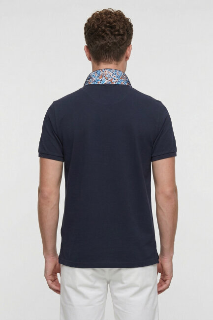 Navy Blue 100% Cotton Polo T-shirt - 5