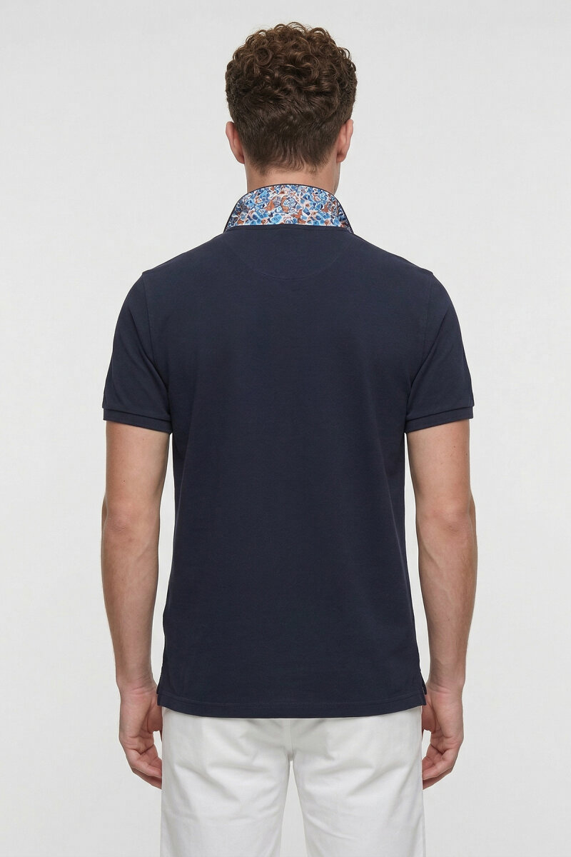 Navy Blue 100% Cotton Polo T-shirt - 5
