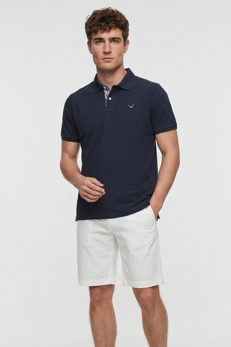Navy Blue 100% Cotton Polo T-shirt - 4