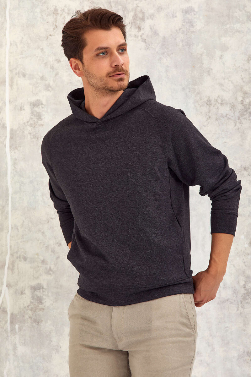 Anthracite Cotton Hooded Sweatshirt - 3