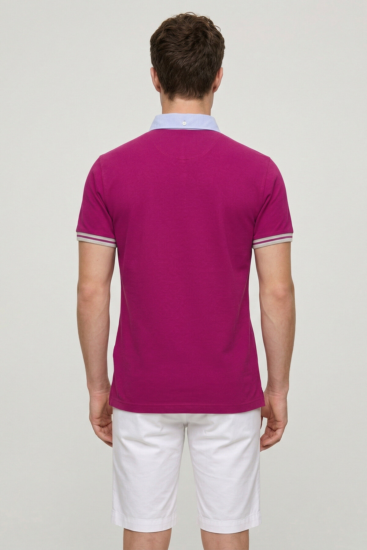 Pembe %100 Pamuk Polo Yaka Tişört - 6