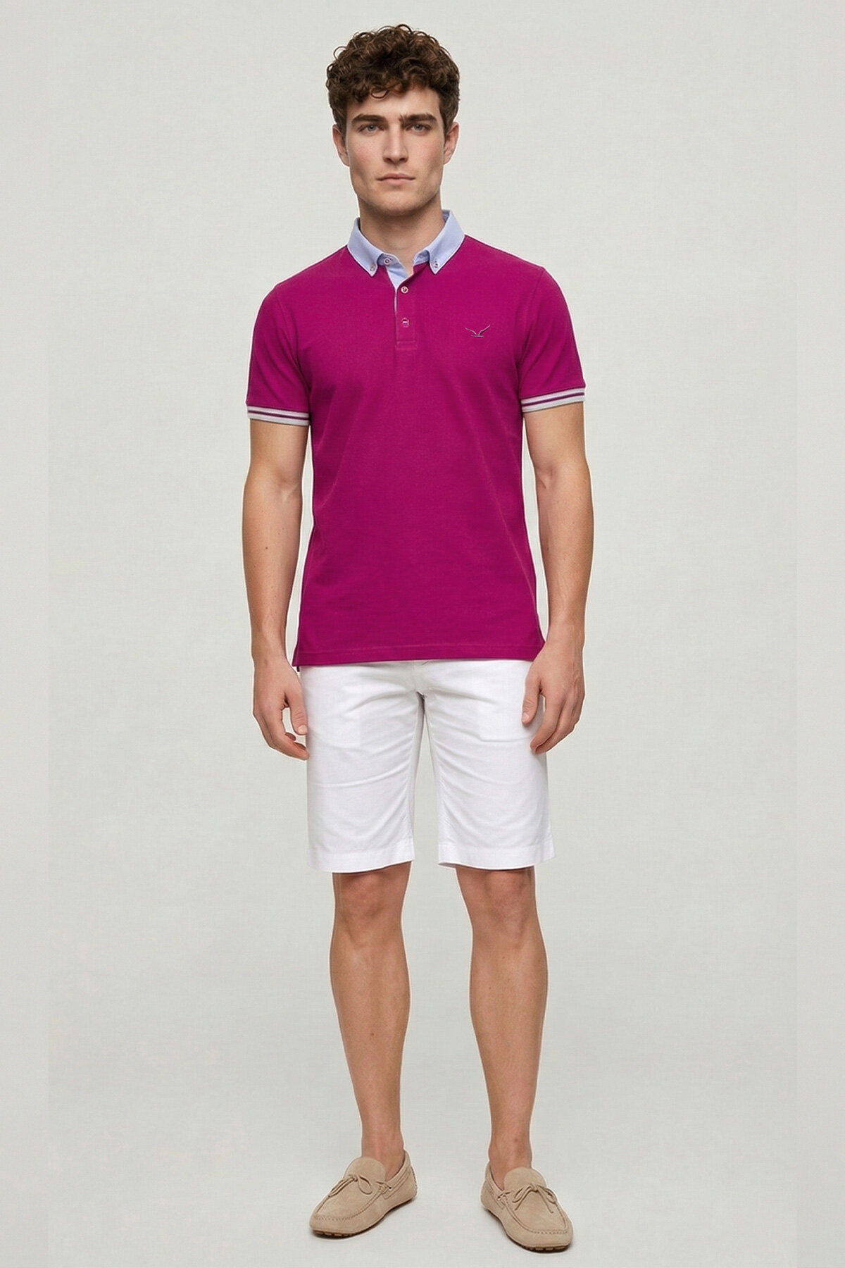Pembe %100 Pamuk Polo Yaka Tişört - 5