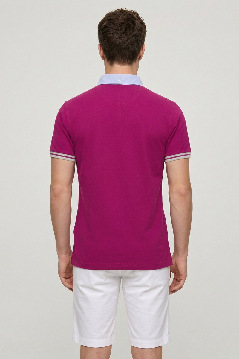 Pembe %100 Pamuk Polo Yaka Tişört - 6