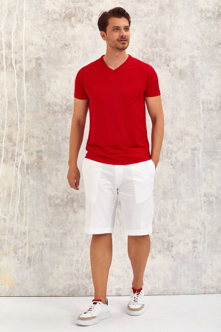 Red V-Neck Basic T-shirt 
