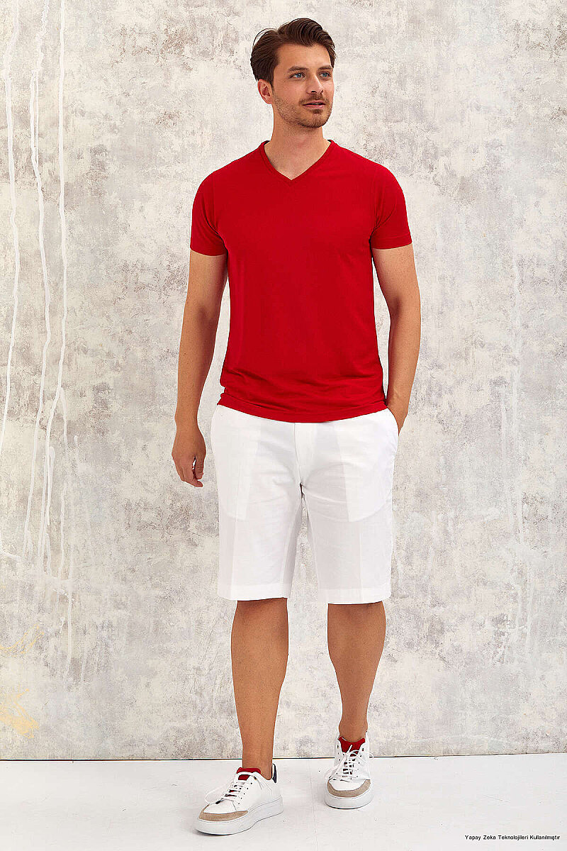 Red V-Neck Basic T-shirt