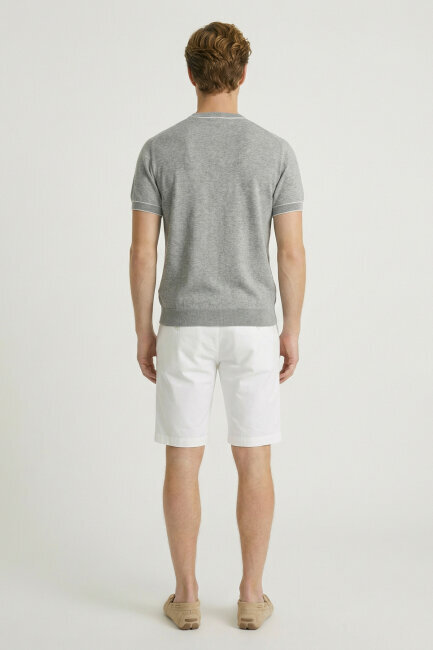 Grey Melange 100% Cotton Crew Neck Short Sleeve Sweater - 6
