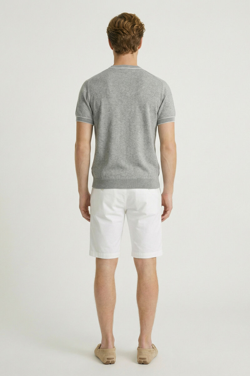 Grey Melange 100% Cotton Crew Neck Short Sleeve Sweater - 6