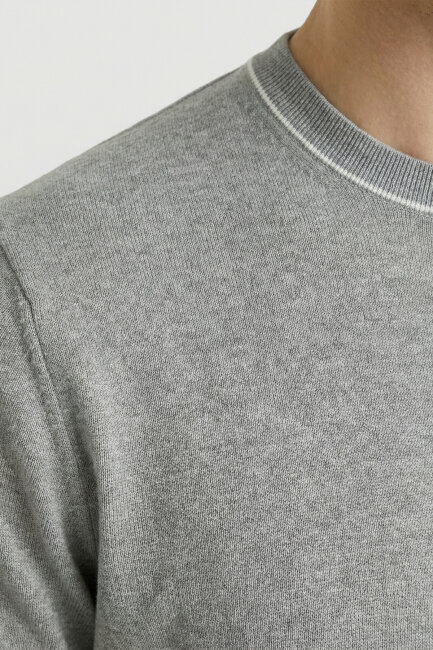 Grey Melange 100% Cotton Crew Neck Short Sleeve Sweater - 3