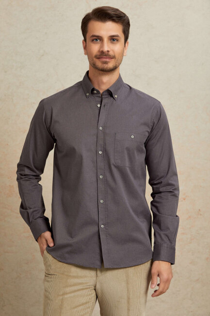 Grey 100% Cotton Shirt - 4