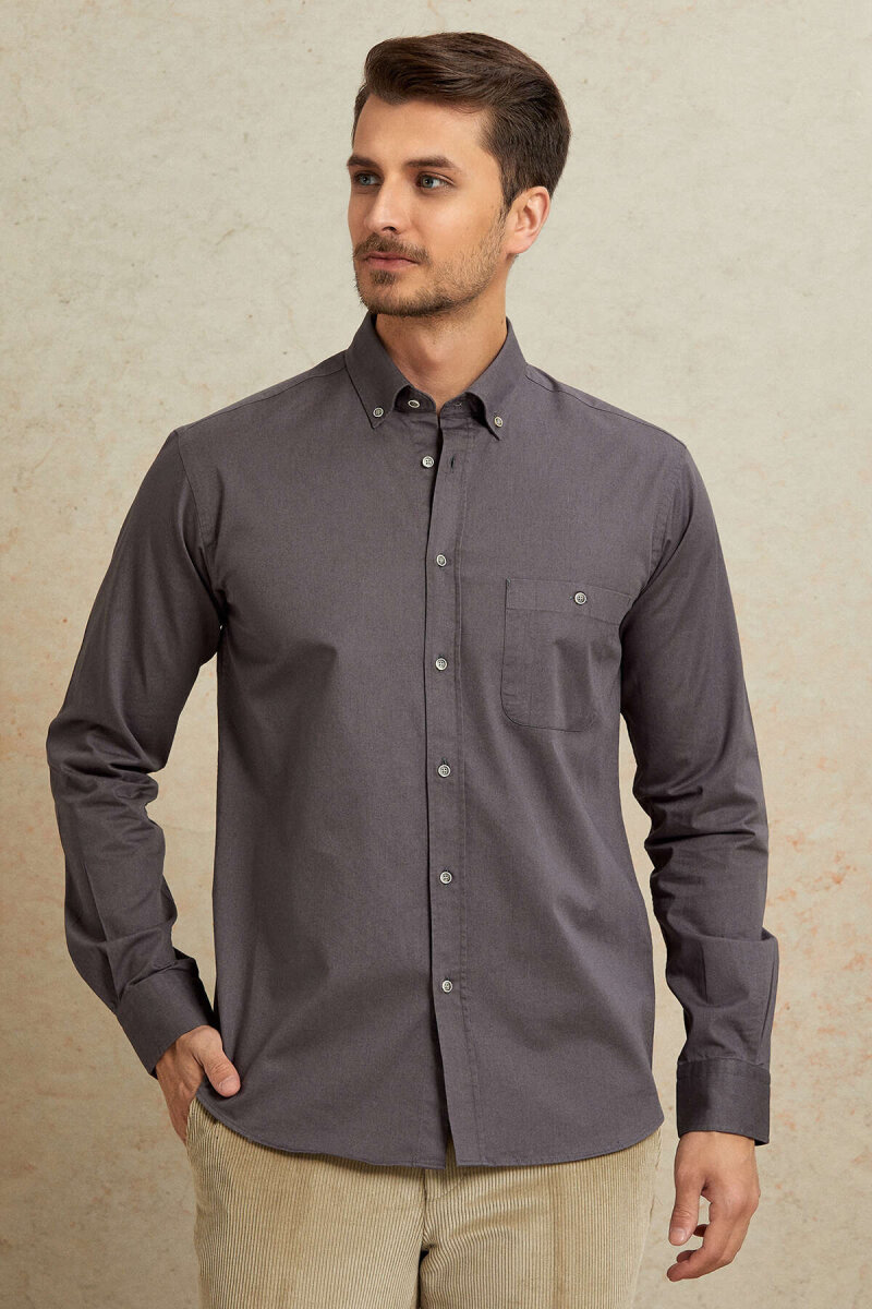 Grey 100% Cotton Shirt - 5
