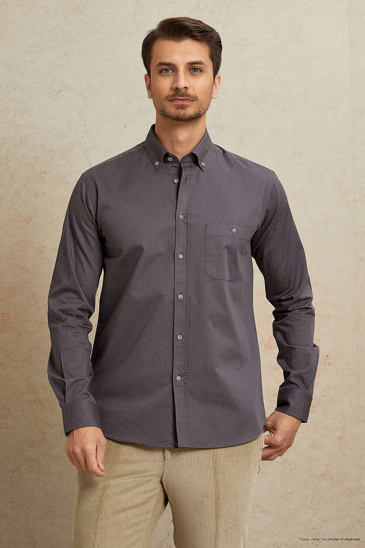 Grey 100% Cotton Shirt - 1