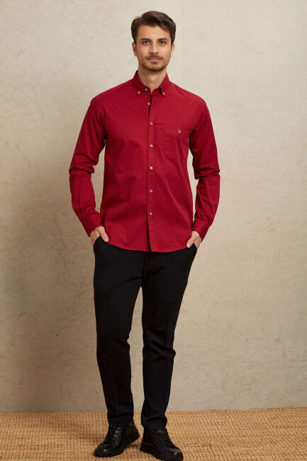 Burgundy 100% Cotton Shirt - 1
