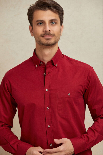 Burgundy 100% Cotton Shirt - 2
