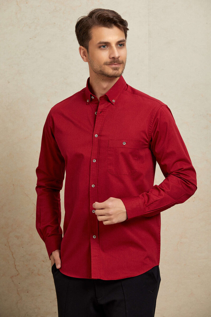 Burgundy 100% Cotton Shirt - 3
