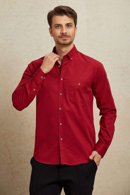 Burgundy 100% Cotton Shirt - 4