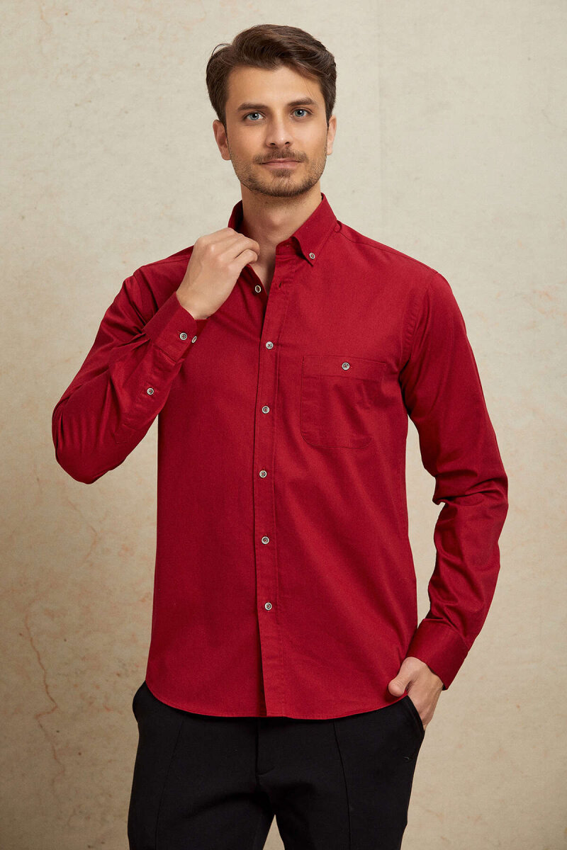 Burgundy 100% Cotton Shirt - 4