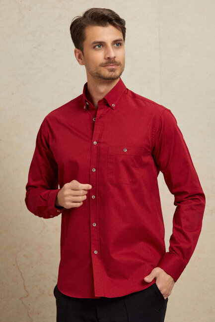 Burgundy 100% Cotton Shirt - 5