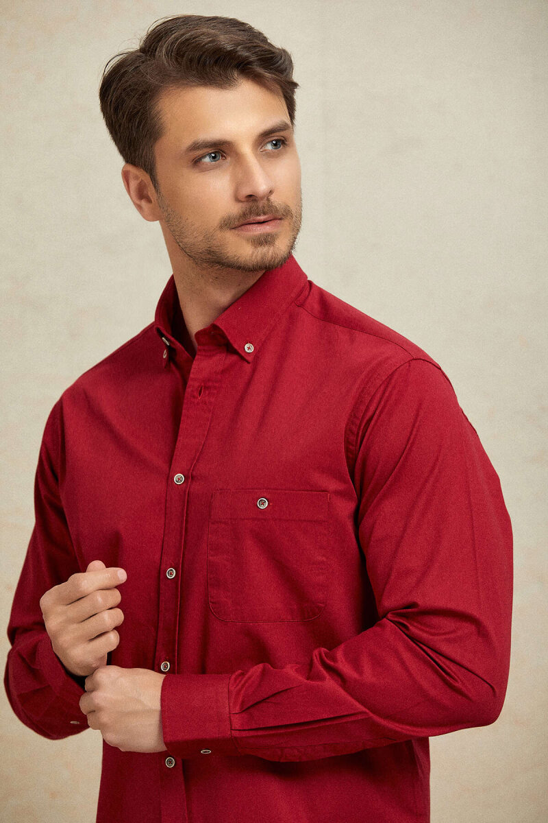 Burgundy 100% Cotton Shirt - 6