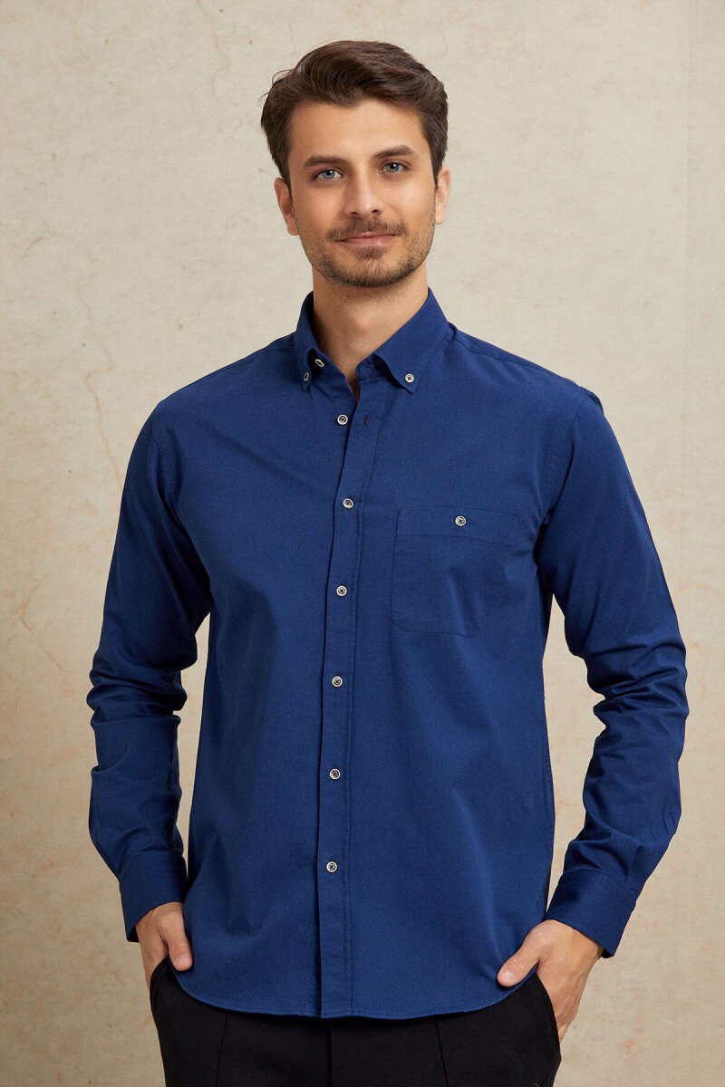 Navy Blue 100% Cotton Shirt - 3