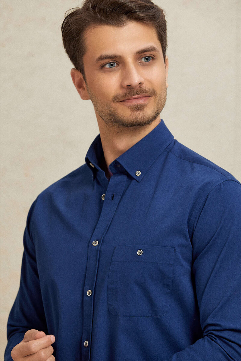 Navy Blue 100% Cotton Shirt - 4