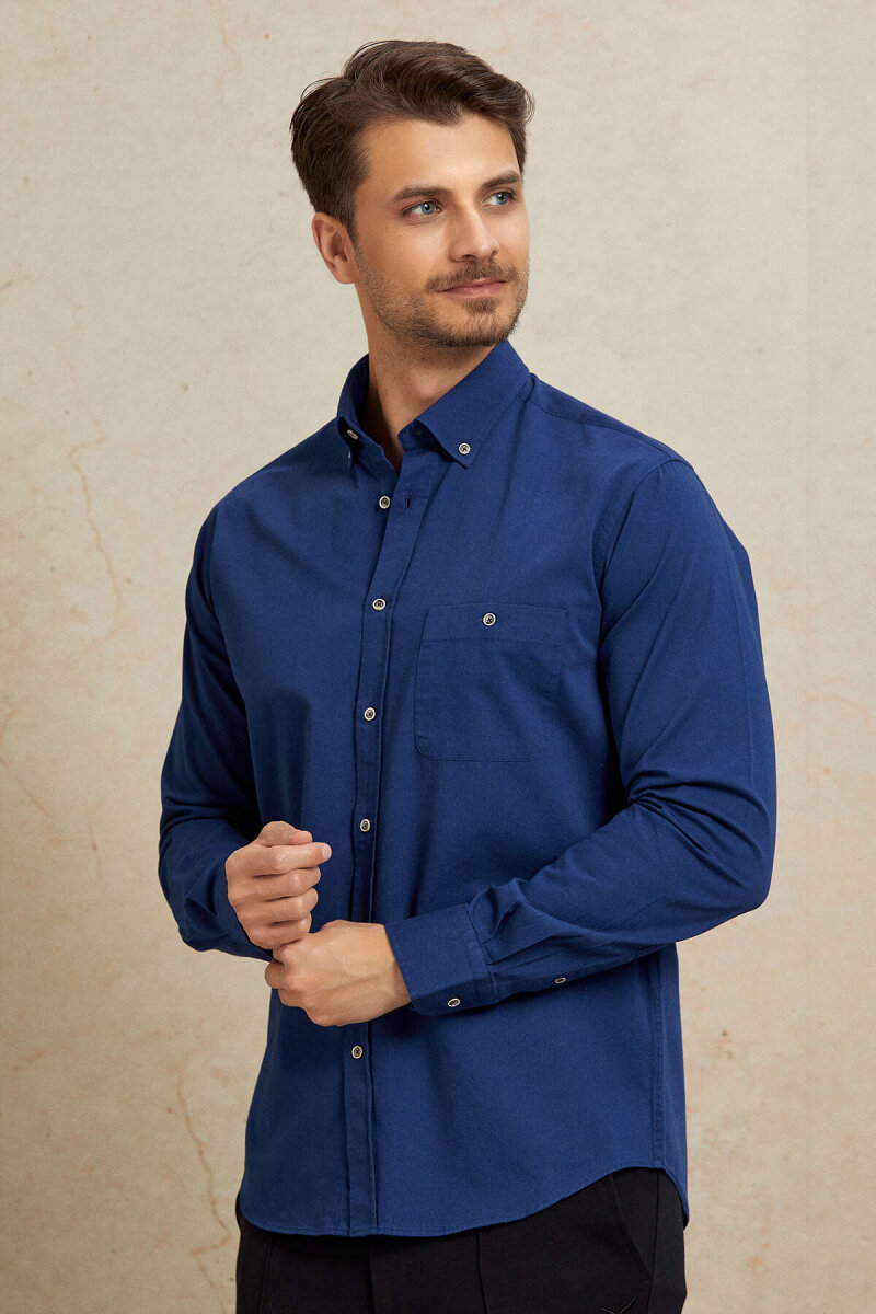 Navy Blue 100% Cotton Shirt - 5
