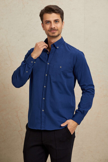 Navy Blue 100% Cotton Shirt - 6