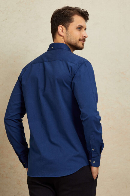 Navy Blue 100% Cotton Shirt - 7