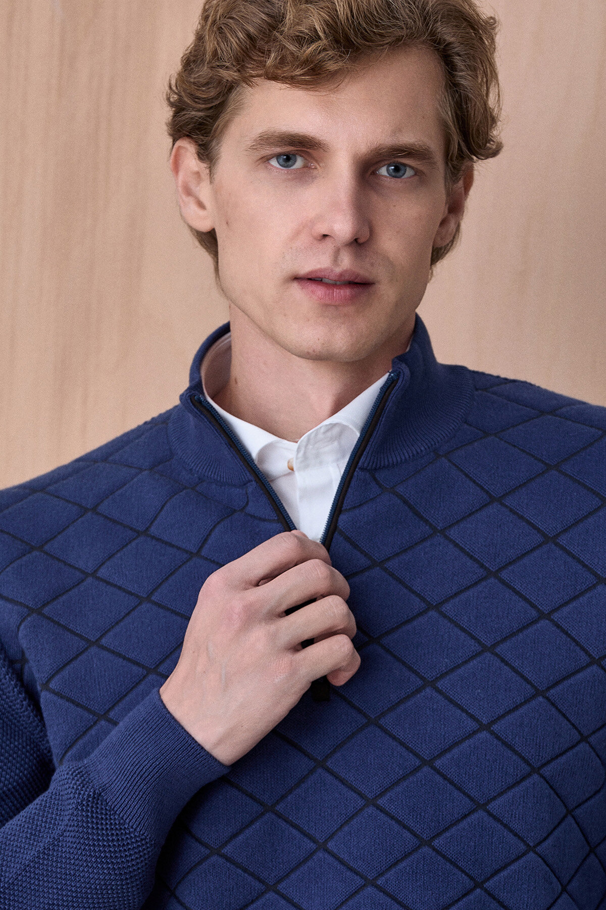 Indigo Pamuklu Kısa Fermuarlı Kazak - 2