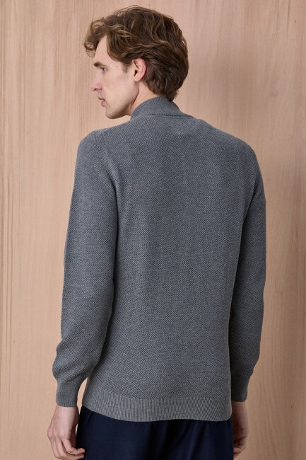 Koyu Gri Pamuklu Kısa Fermuarlı Kazak - 6