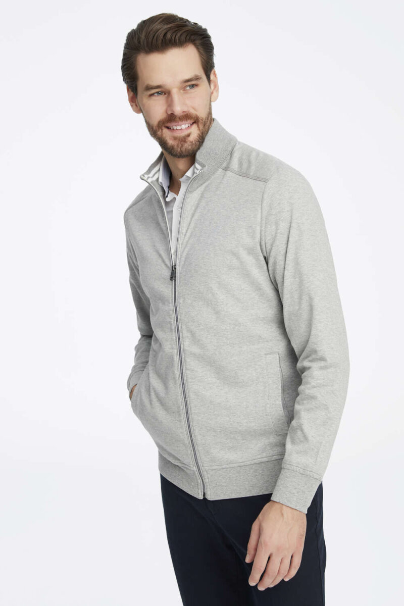 Grey Melange 100% Cotton Sweat Jacket - 2